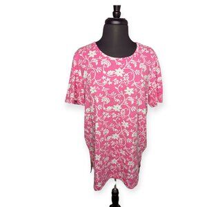 Blair Pink & White Floral Short Sleeve Lightweight Top Size Large